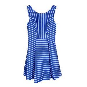 Blue White Striped Linen Cotton‎ Dress  Sz 4 Coastal Nautical Hamptons Old Money